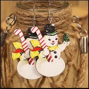 ⛄🎄 Snowman & Candy Cane Christmas Dangle Earrings 🎄⛄